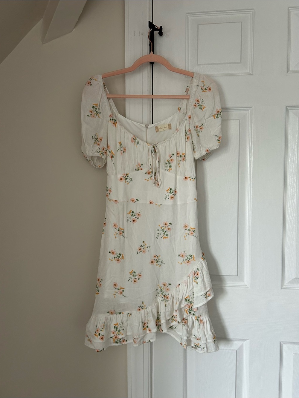Altar’d State Floral Puff Sleeve Ruffle Midi Dress Size Small